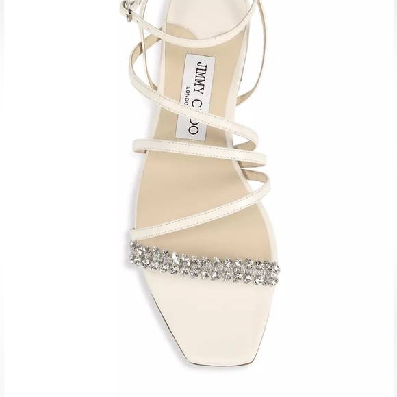 NWT JIMMY CHOO Maesie Embellished Leather Sandals Cream Ecru White Crystal - 5 - Picture 6 of 14